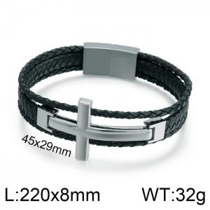 Stainless Steel Leather Bracelet - KB100874-K