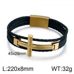 Stainless Steel Leather Bracelet - KB100875-K