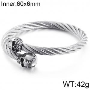 Punk Stainless Steel Men's Wire Skull Via Bangle - KB104636-BD