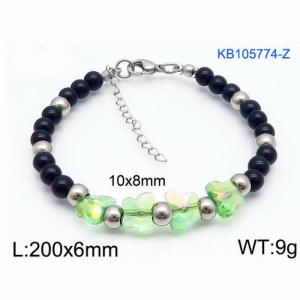 Stainless steel 200 × 6mm Handmade Beaded Light Green Butterfly Fashion Jewelry Color Bracelet - KB105774-Z
