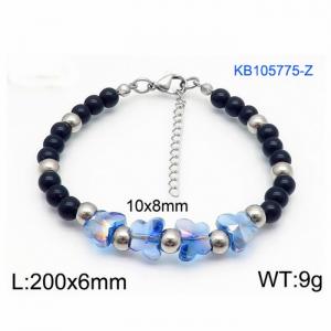 Stainless steel 200 × 6mm Handmade Beaded Light Blue Butterfly Fashion Jewelry Color Bracelet - KB105775-Z
