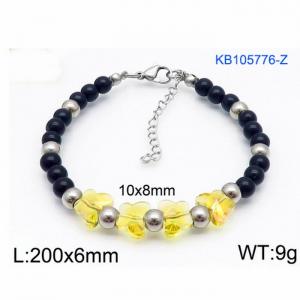 Stainless steel 200 × 6mm Handmade Beaded Light Yellow Butterfly Fashion Jewelry Color Bracelet - KB105776-Z