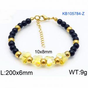 Stainless steel 200 × 6mm gold-plated handmade beaded light orange butterfly fashion accessory color bracelet - KB105784-Z