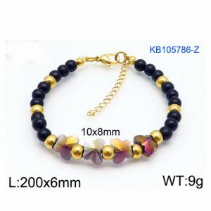 Stainless steel 200 × 6mm gold-plated handmade beaded light colored butterfly fashion jewelry color bracelet - KB105786-Z