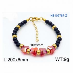 Stainless steel 200 × 6mm gold-plated handmade beaded light red butterfly fashion jewelry color bracelet - KB105787-Z