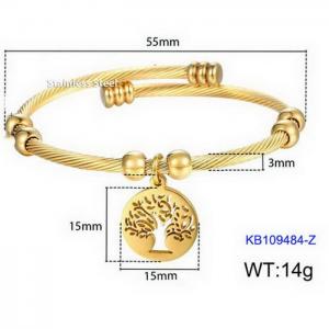 European and American fashion life tree pendant stainless steel charm cable twisted wire gold bracelet - KB109484-Z