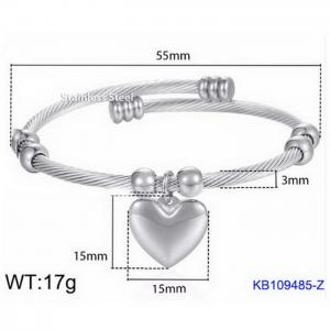 European and American fashion heart-shaped pendant stainless steel charm cable twisted wire silver bracelet - KB109485-Z