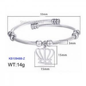 European and American fashion crown pendant stainless steel charm cable twisted wire silver bracelet - KB109488-Z