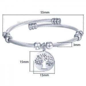 European and American fashion life tree pendant stainless steel charm cable twisted wire silver bracelet - KB109491-Z