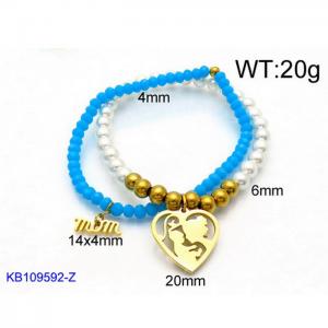 Blue Silicone and Beads Beaded Bracelet with Love Charms Woman's Stretch Bracelet - KB109592-Z