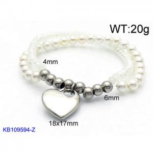 White Silicone and Beads Beaded Bracelet with Love Charm Woman's Stretch Bracelet - KB109594-Z