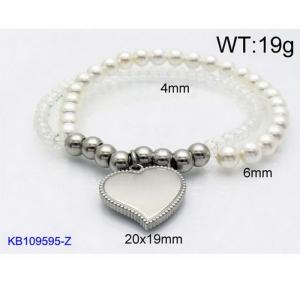 White Silicone and Beads Beaded Bracelet with Love Charm Woman's Stretch Bracelet - KB109595-Z