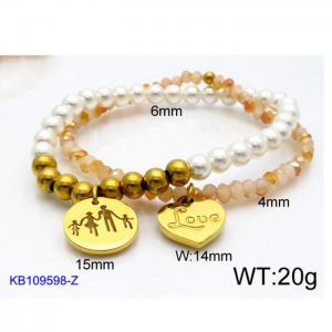 Amber Color Silicone and Beads Beaded Bracelet with Love Family Charms Woman's Stretch Bracelet - KB109598-Z