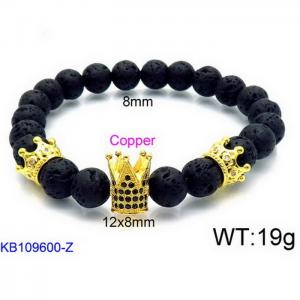 Stretchable 8mm Lava Bead Bracelet with Gold Plated Brass Crown Charm - KB109600-Z