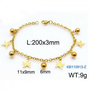 Fashion stainless steel 200 × 3mm O-ring chain Pentagram round bead pendant jewelry charm gold bracelet - KB110913-Z