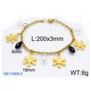 Fashion stainless steel 200 × 3mm O-chain transparent and black diamond snowflake pendant jewelry charm gold bracelet - KB110929-Z