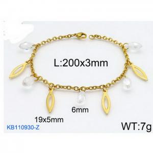 Fashion stainless steel 200 × 3mm O-chain transparent diamond lip shaped pendant jewelry charm gold bracelet - KB110930-Z