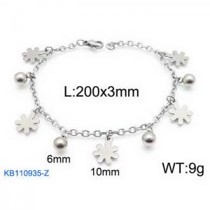 Fashion stainless steel 200 × 3mm O-shaped small daisy round bead pendant jewelry charm silver bracelet - KB110935-Z