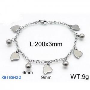 Fashion stainless steel 200 × 3mm O-shaped special heart shaped round bead pendant jewelry charm silver bracelet - KB110942-Z