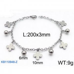 Fashion stainless steel 200 × 3mm O-chain flat short cross bead pendant jewelry charm silver bracelet - KB110948-Z