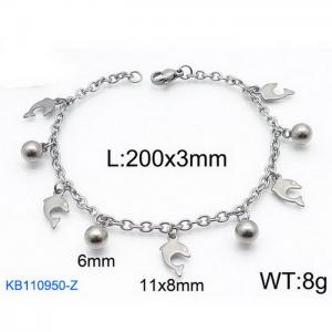 Fashion stainless steel 200 × 3mm O-chain dolphin round bead pendant jewelry charm silver bracelet - KB110950-Z