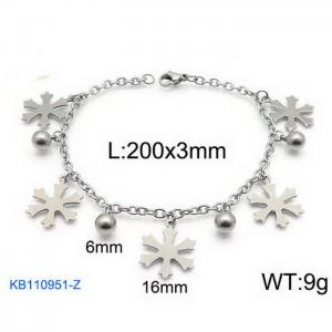 Fashion stainless steel 200 × 3mm O-chain round bead snowflake pendant jewelry charm silver bracelet - KB110951-Z