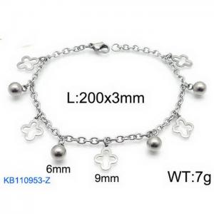 Fashion stainless steel 200 × 3mm O-chain hollow flat short cross bead pendant jewelry charm silver bracelet - KB110953-Z