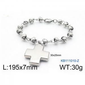 Fashion Stainless Steel 195 × 7mm special chain short cross pendant jewelry charm silver bracelet - KB111010-Z