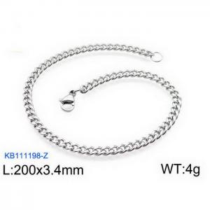 200x3.4mm Silver Stainless Steel Cuban Link Bracelet with Lobster Clasp - KB111198-Z