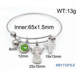 Silver Stainless Steel Charms Bracelet Bangle - KB111373-Z
