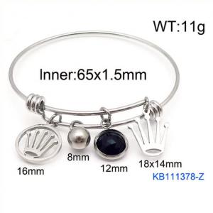 Silver Stainless Steel Charms Bracelet Bangle - KB111378-Z