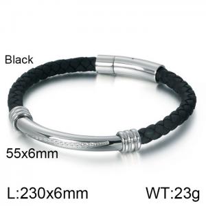 Stainless Steel Leather Bracelet - KB112075-K