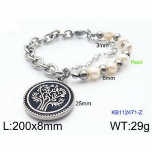 Fashion Stainless Steel 200× 8mm bead chain mixed with O-shaped chain tree circular pendant jewelry charm silver bracelet - KB112471-Z