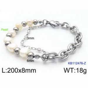 Fashion Stainless Steel 200 × 8mm bead chain mixed O-shaped chain jewelry charm silver bracelet - KB112476-Z