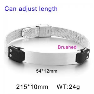 Steel Color Black Leather Curved Strap Adjustable Bracelet - KB112532-BD