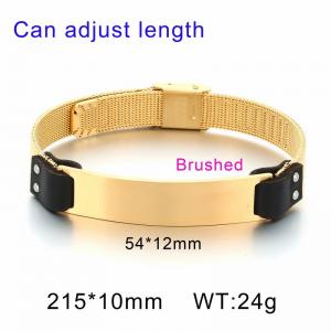 Stainless steel curved plate sand surface simple watch chain men's leather buckle Gold-plating Bracelet - KB112533-BD