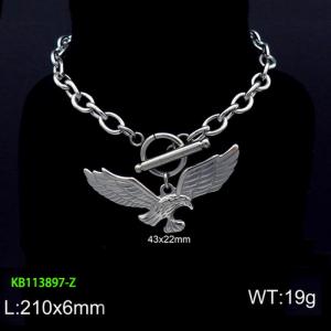 Stainless steel 210x6mm welding chain charm circle clasp classic eagle pendant silver bracelet - KB113897-Z