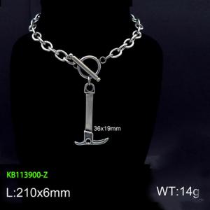 Stainless steel 210x6mm welding chain charm circle clasp wrenth pendant silver bracelet - KB113900-Z