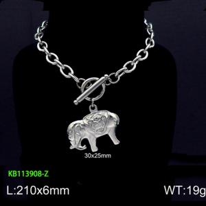 Stainless steel 210x6mm welding chain charm circle clasp  elephante pendant silver bracelet - KB113908-Z