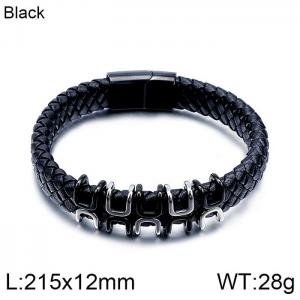 Stainless Steel Leather Bracelet - KB115572-KFC