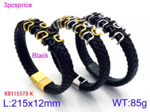 Stainless Steel Leather Bracelet - KB115573-KFC