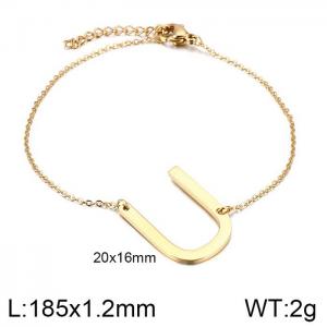 Gold O-chain letter U stainless steel bracelet - KB116104-K