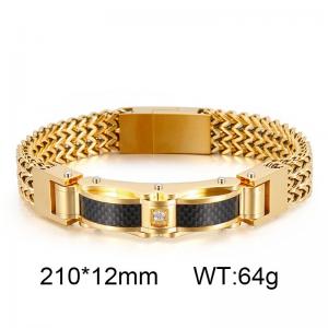 Fashion Creative Chain New Stainless Steel Men's Diamond Inlaid Carbon Fiber Magnetic Buckle Gold Plated Bracelet - KB116148-KHY-190