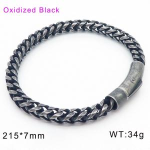 Oxidized round edge front and back chain buckle men's bracelet - KB116434-KFC