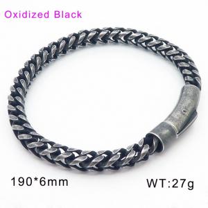 Oxidized round edge front and back chain buckle men's bracelet - KB116435-KFC