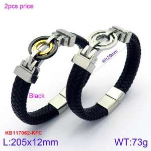 Stainless Steel Leather Bracelet - KB117062-KFC
