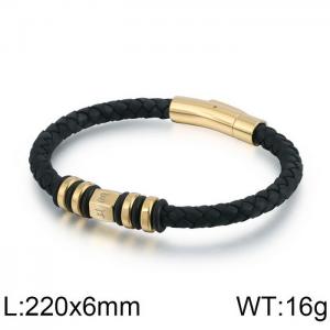 Stainless Steel Leather Bracelet - KB117064-KFC