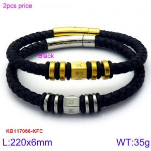 Stainless Steel Leather Bracelet - KB117066-KFC