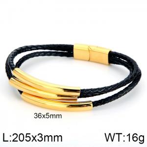 Stainless Steel Leather Bracelet - KB117067-KFC