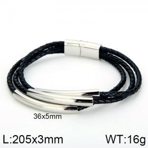 Stainless Steel Leather Bracelet - KB117068-KFC